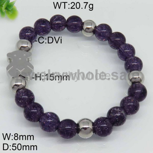 Clean-Lined Silver  Purple Bead Chain Koala Design Bracelet 4443781421vhhb