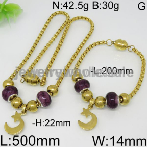Favorite Purple Beads Magnetic Open Gold Jewelry Set 5904579889viia