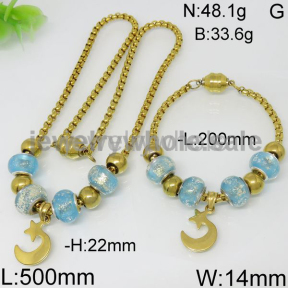 Favorite Blue Beads Magnetic Open Gold Jewelry Set 5904579890viia