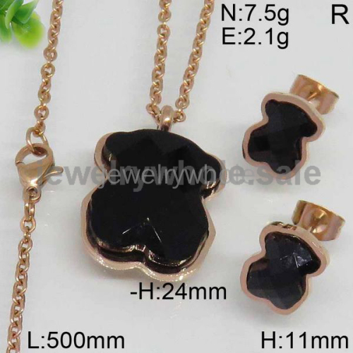 Cute Black Stone Rose Gold Jewelry Set 7903175629vihb