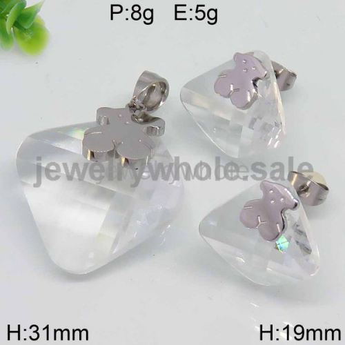 Popular Rhombus Stone Silver Jewelry Set 7903175634vikb