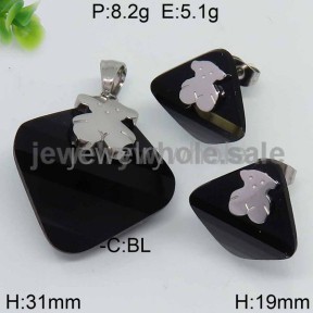 Popular Black Rhombus Stone Silver Jewelry Set 7903175637vikb