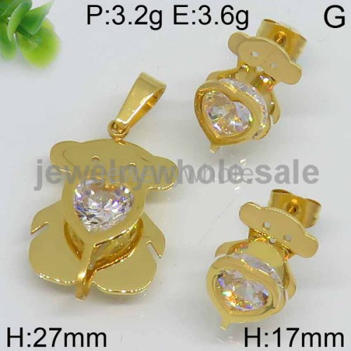 Adorable Bear Stone Gold Plated Jewelry Set 7903787099vhob