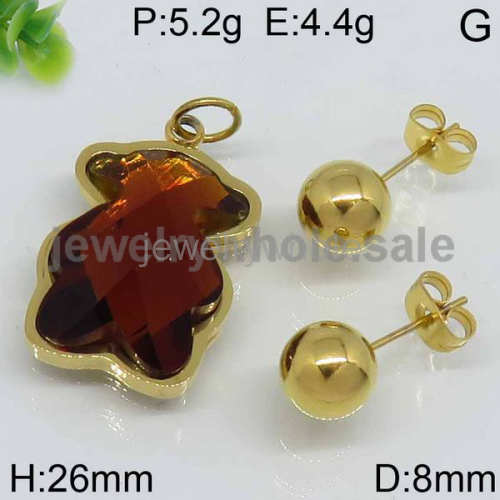 Adorable Brown Bear Stone Gold Jewelry Set 7903787101vhmv