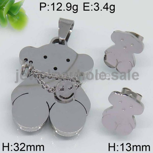 Cute Bear Steel Color Jewelry Set 7903787165vhmb