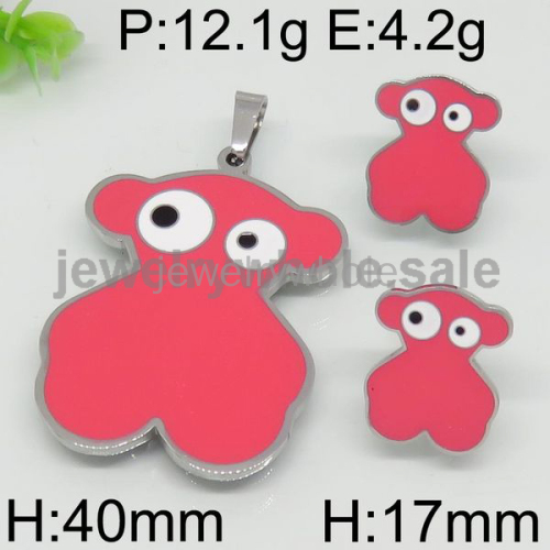 Pink Color Cute Bear Silver Color Jewelry Set  8902027813vhla