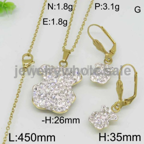 Gold Plate White Diamond Ss Bear Jewelry Set 8904175960vvpa