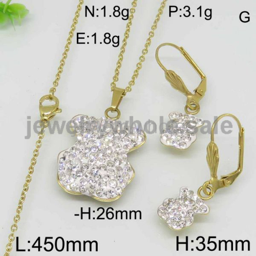 Gold Plate White Diamond Ss Bear Jewelry Set 8904175960vvpa